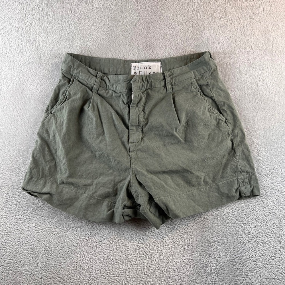 Frank & Eileen Waterford Olive Cotton Linen Blend Shorts Women Sz 8 Made in USA